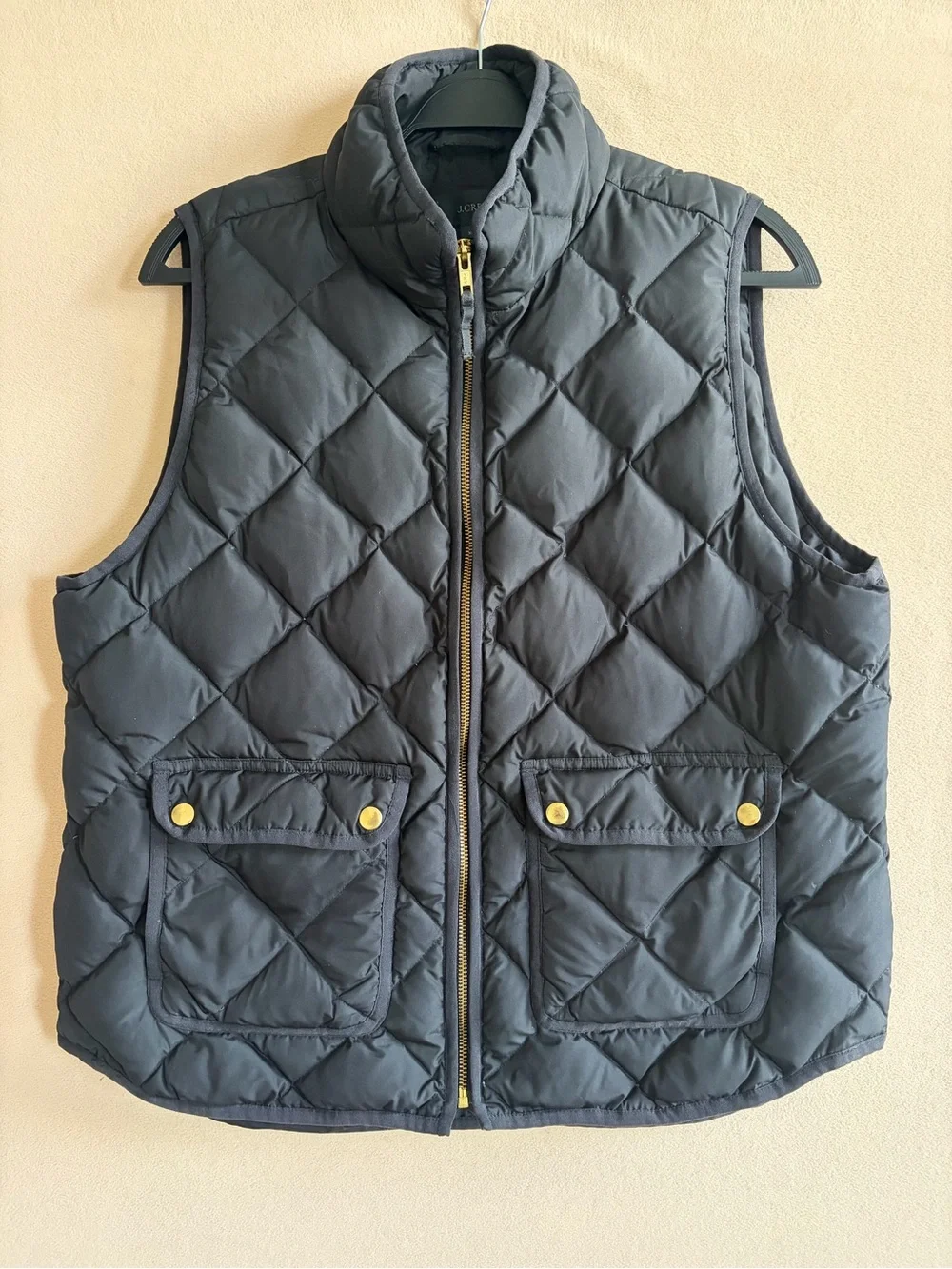 J. Crew Excursion Quilted Down Vest Black w Pockets size XL
